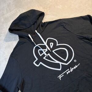 FUBU Mens Black FB Logo Graphic Pullover Hoodie Sweatshirt Size Large 2FUBU001Q